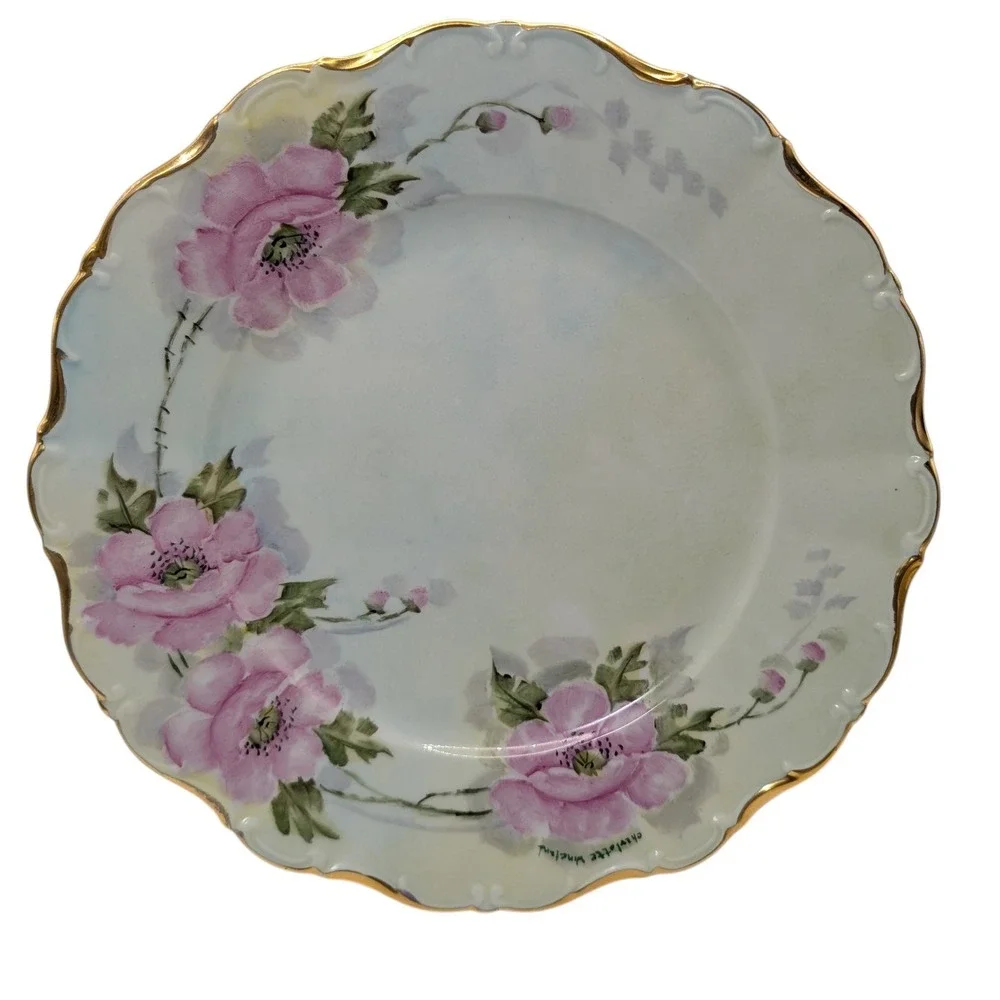 Seltmann Weiden Dinner Plate Floral Hand Painted‎ Bavaria West Germany Signed